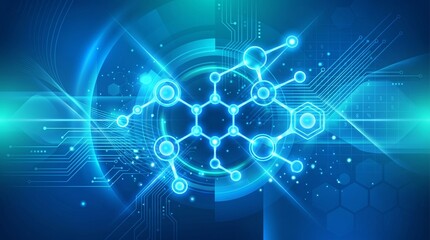 Fototapeta premium Blue Digital Fractal Energy Network with Abstract Numbers and Glowing Space Background