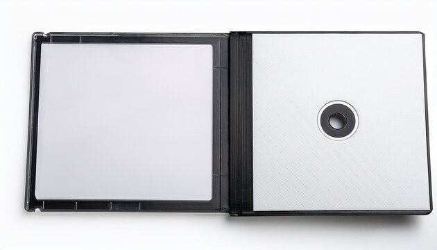 blank white cd jewel case with black spine and scratched plastic texture isolated on white background top view