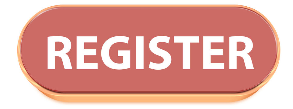 3D Glossy Red Rounded Rectangle Register Button UI Element for Website Signup and Event Registration
