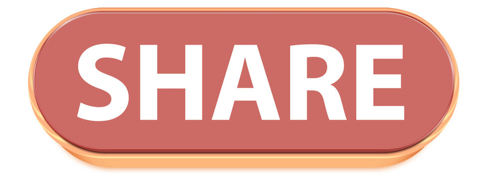 3D Glossy Red Rounded Rectangle Share Button UI Element for Social Media and Website Design