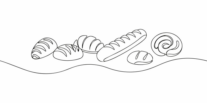 Assorted Breads Line Art Illustration On White Background