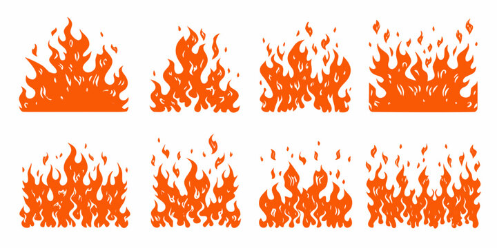Orange fire flames collection vector illustration with a white background