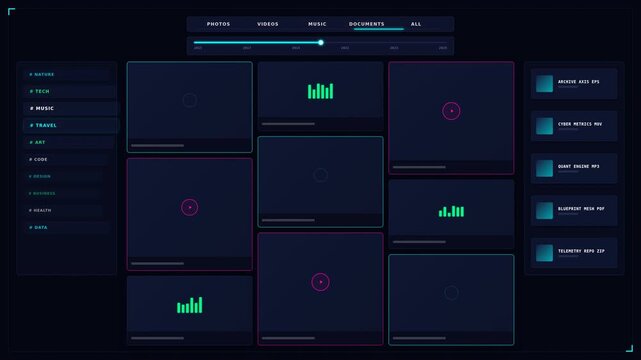 Dynamic motion of digital data dashboards showcasing graphs charts and analytics in a futuristic user interface.