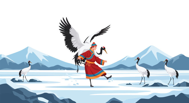 Traditional warrior with eagle illustration on fantasy adventure concept isolated on white background
