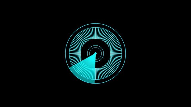Abstract rotating blue compass radar scan interface a neon circular digital animation featuring a scanning beam on dark background navigation circular technology minimalist neon
