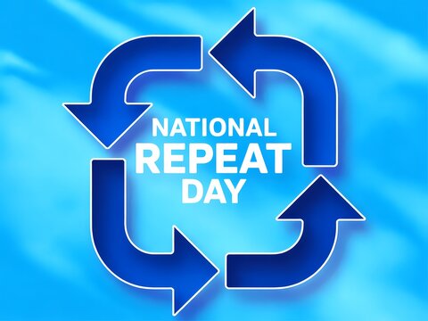 National repeat day concept with blue circular arrows on a light blue background
