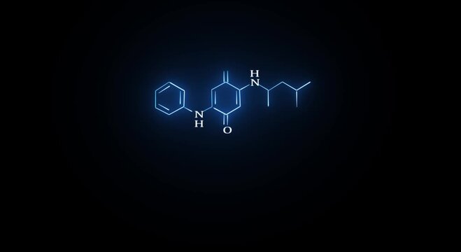 Glowing blue molecular structure of chemical formula on black background a digital visualization of a structural diagram against