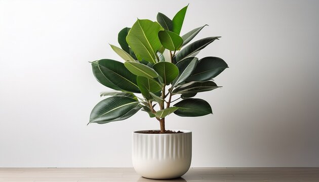 tall ficus lyrata plant in white pot isolated on white background indoor houseplant