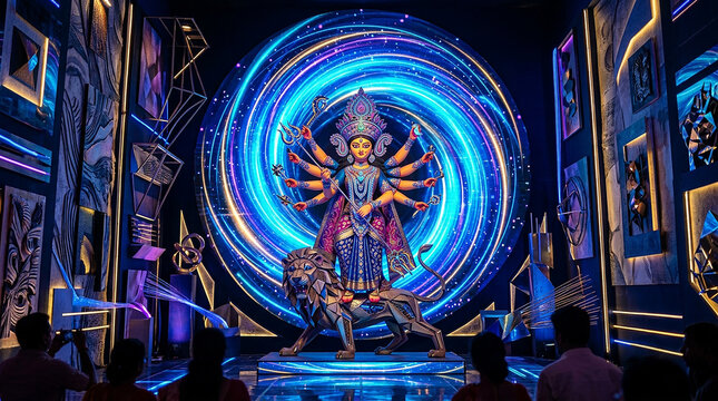 Traditional Bengali Durga Puja Pandal Decoration and Festival Atmosphere
