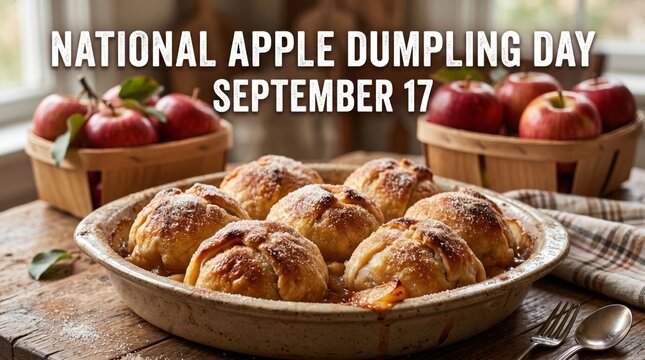 Delicious Apple Dumplings in Baking Dish on Wooden Table