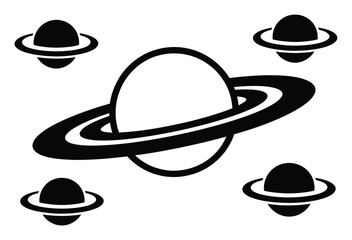 Stylized saturn and moons in black and white © Monoyar