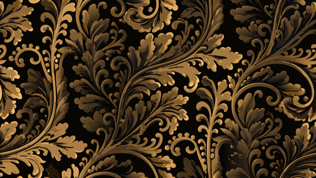 Golden floral ornament a seamless vector pattern with swirling leaves and detailed baroque flourishes rococo acanthus scrollwork swirls arabesque damask brocade