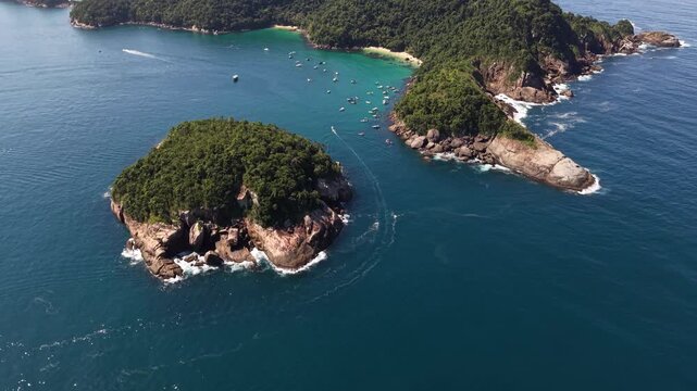 Aerial View of Ilha das Couves Island in Ubatuba Brazil