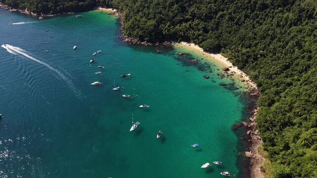 Aerial View of Ilha das Couves Island in Ubatuba Brazil
