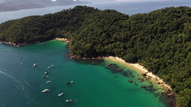 Aerial View of Ilha das Couves Island in Ubatuba Brazil