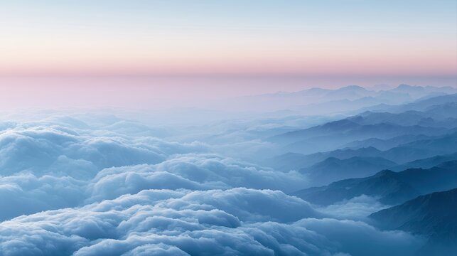 Soft cloudscape above mountains, dreamy aerial landscape wallpaper