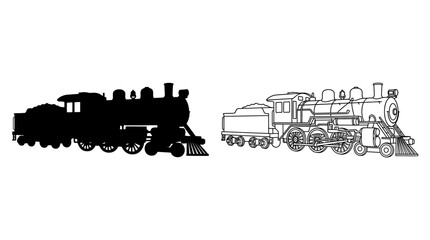 steam locomotive silhouette and line drawing train © Design Bari