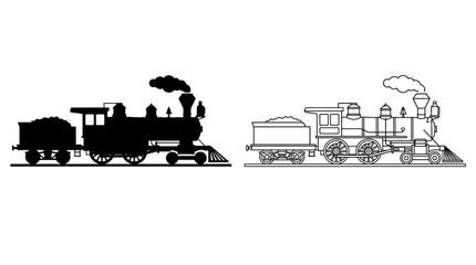 steam locomotive silhouette and line drawing train © Design Bari