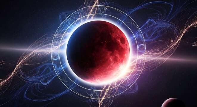 Abstract digital art of cosmic energy explosion in space.