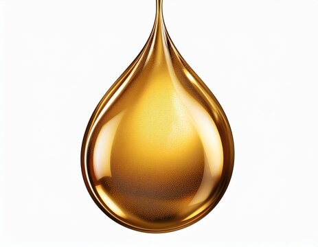 single large droplet of golden oil or luxury liquid isolated on white png white background cutout for beauty cosmetics and rich essence concept