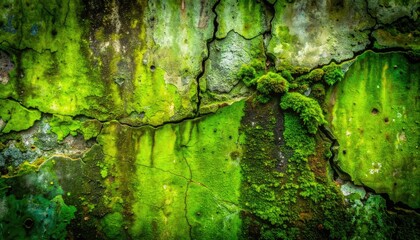 Fototapeta premium A close-up view of a moss-covered, cracked wall.