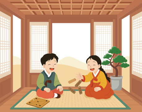 Yutnori 윷놀이 한국전통놀이 한복