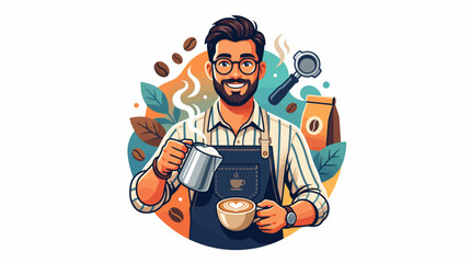 Fototapeta premium A vibrant hexagonal badge illustration depicting a package with a circular arrow, a fast-moving delivery truck, and a location pin, symbolizing efficient logistics and return services.