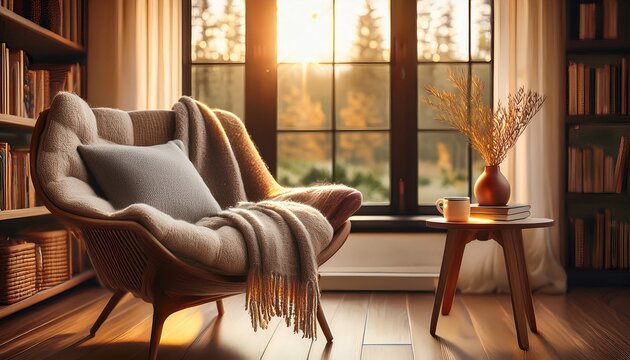 an inviting reading chair suited for a chilly day s leisure time
