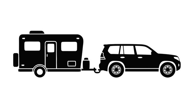 Vector illustration of suv towing a travel trailer, on a transparent background