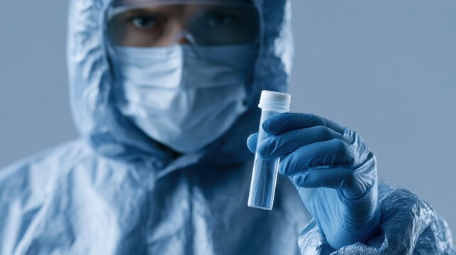 Anonymous scientist analyzing contaminated water sample after fictional environmental catastrophe