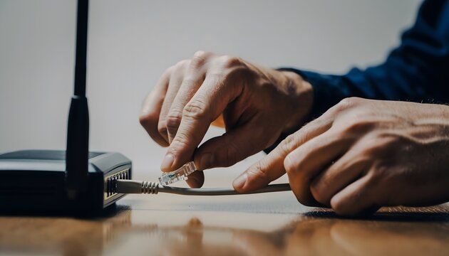 RJ45 Ethernet Connector Release by Remote Technician Hands During Network Cable Maintenance Task