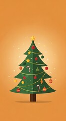 Obraz premium Vibrant Orange Background Christmas Tree Illustration.