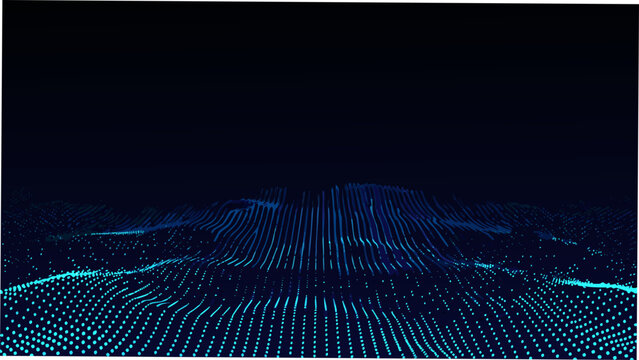 Blue dot wave pattern on a dark background a digital visualization of undulating lines and particle effects effect gradient abstract texture