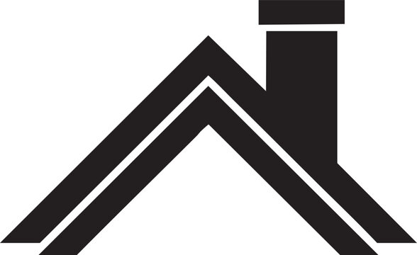A simple black icon of a roof with a chimney