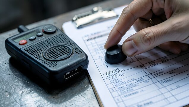 hand adjusting knob near radio device