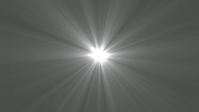Bright center white light starburst effect intense radiating from a central point, creating a pattern against a soft grey background rays glow shining lens flare