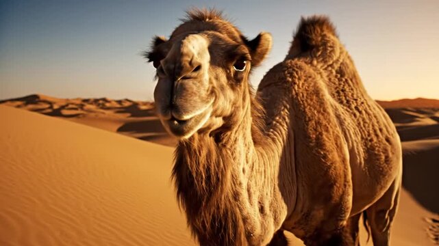 Desert Camel Portrait - Majestic Animal in Sandy Dunes Landscape