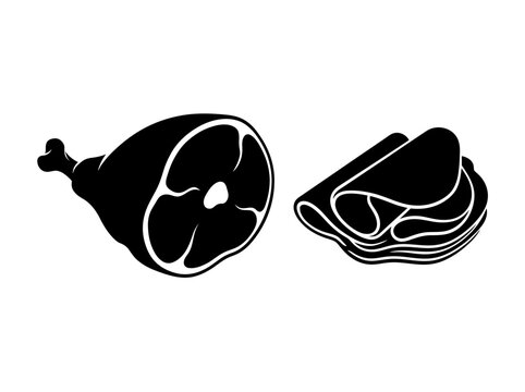 ham and bacon slices silhouette black white