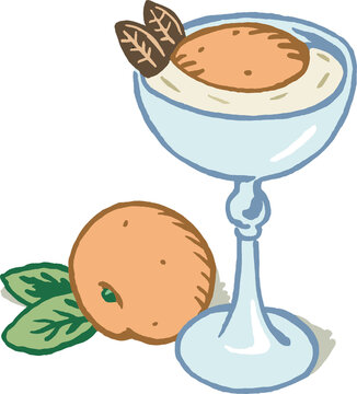 Glas mit Jogurt und Pfirsich, Farbillustration