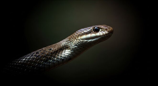 Close up of a snake with detailed scales dark background wildlife imagery