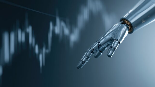 AI powered trading system concept, machine analyzing volatile stock chart, futuristic financial technology