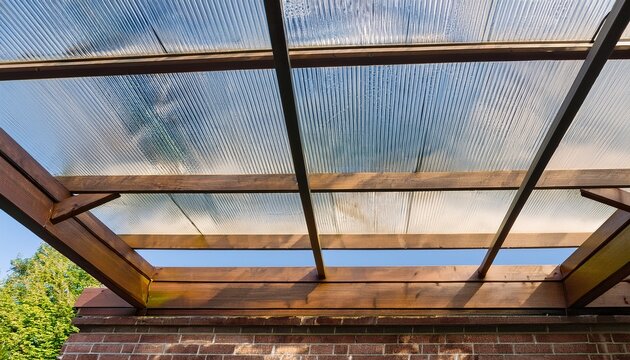 clear roof made of hail resistant corrugated polycarbonate for terrace or carport