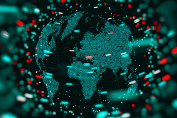 Global communication and innovative data connection concept with globe world map. Futuristic planetary network for cloud computing infrastructure, international tech business and corporate cyberspace © vadish