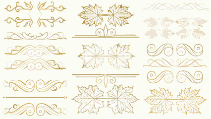 Vintage floral ornament collection with maple leaves and swirling flourishes in a light beige vector style design motif decoration element leaf © Saikat