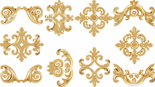Golden baroque ornaments a collection of ten ornate vector flourishes with scrolling details on a white background ornament flourish scroll acanthus