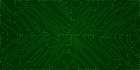Obraz premium Green circuit board pattern with white dots and intricate lines technology electronic