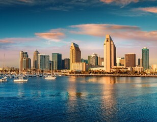 Obraz premium san diego skyline a vintage poster style view of the city by the bay