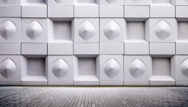 textured white concrete block wall with geometric openings