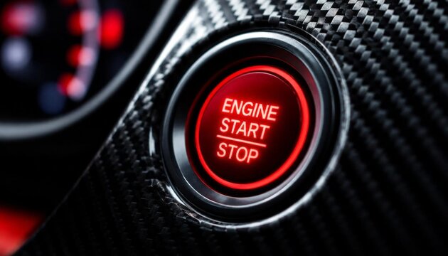 This is an image of a close up of a car ' s engine start button