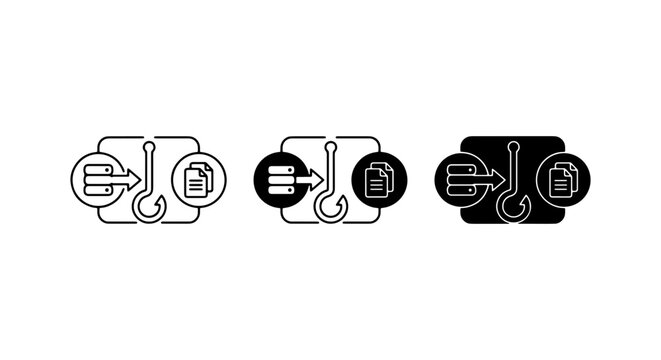 Cybersecurity Phishing Icons: Data Theft, Email Scam, and Identity Fraud Vector Graphics